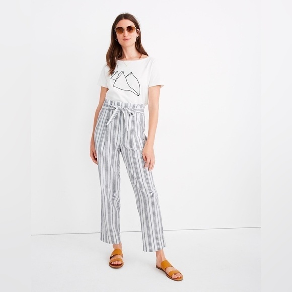 Madewell Pants - Madewell Linen-Cotton Paperbag Pants in Dark Baltic Stripe, Size 0